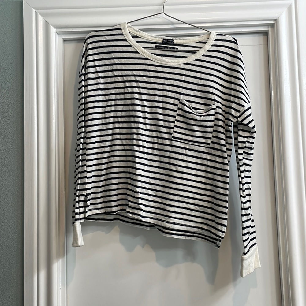 Abercrombie & Fitch Navy & White Striped Long Sleeve Shirt S